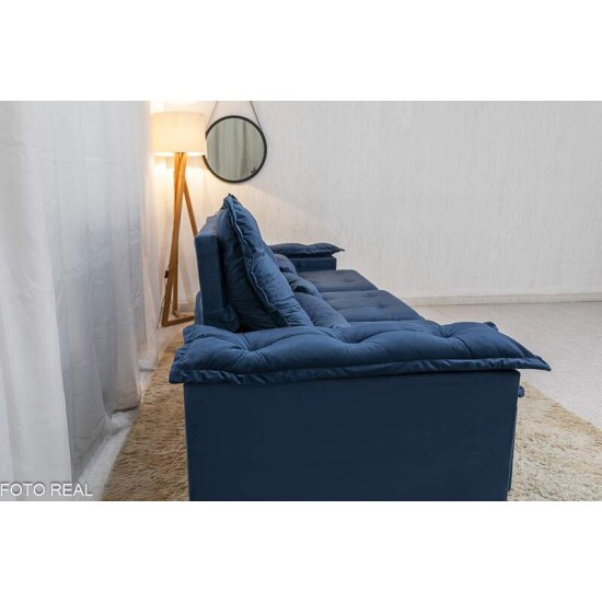 Sof� Retr�til Reclin�vel Gr�cia 2.70m Veludo Azul - Sem Caixa