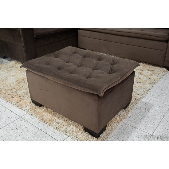 Sof Canto 5 lugares com Puff Alemanha Veludo Marrom A17