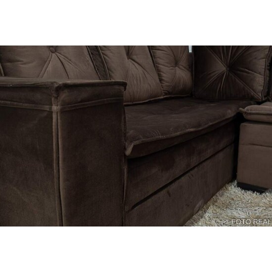Sof Canto 5 lugares com Puff Alemanha Veludo Marrom A17