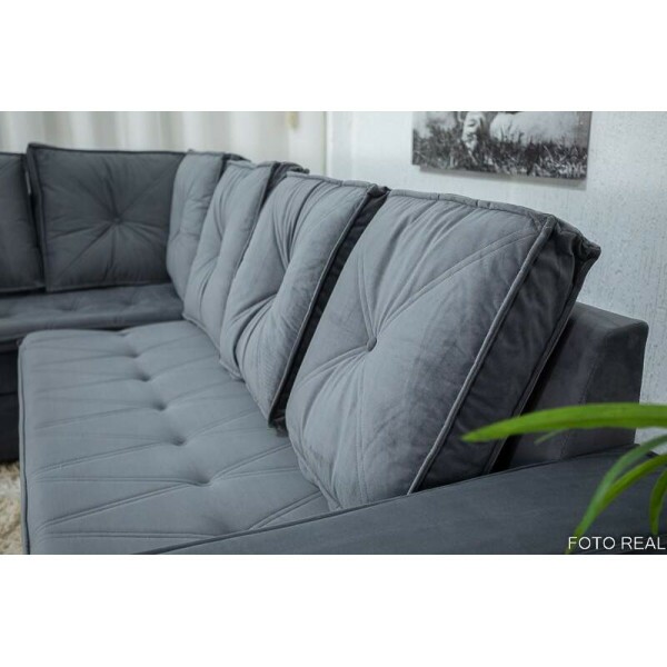 Sof Canto 5 lugares com Puff Alemanha Veludo Grafite A15