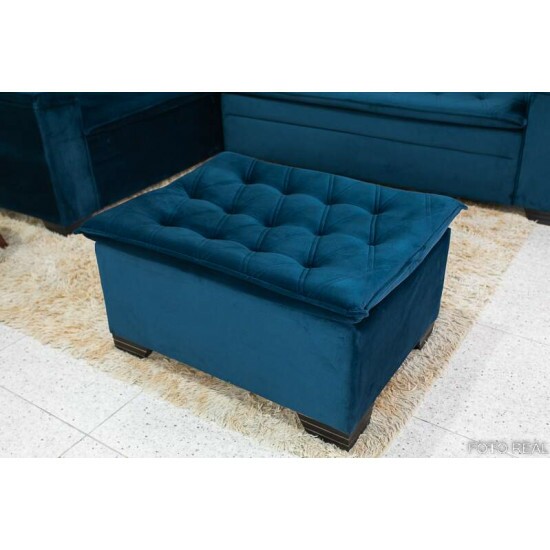 Sof Canto 5 lugares com Puff Alemanha Veludo Azul A16