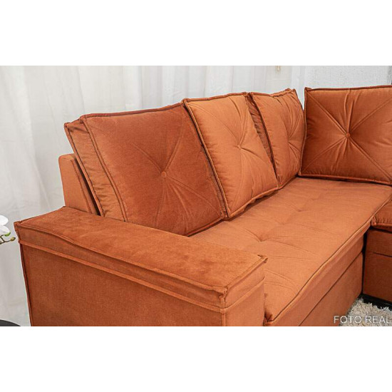 Sof� Canto 5 lugares com Puff Alemanha Veludo Terracota A33