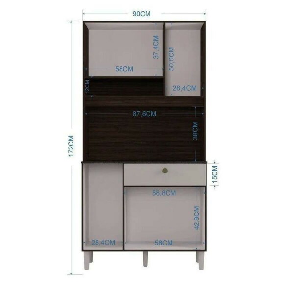 Kit Onix Largura 0.90m 6 Portas 1 Gaveta Chocolate/Off White Poquema