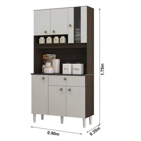 Kit Onix Largura 0.90m 6 Portas 1 Gaveta Chocolate/Off White Poquema
