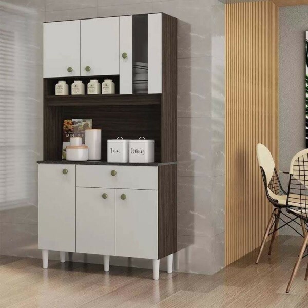 Kit Onix Largura 0.90m 6 Portas 1 Gaveta Chocolate/Off White Poquema