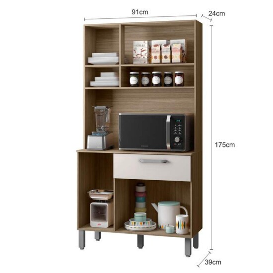 Kit Cozinha Sofia Carvalho/Oak/Off White Larg. 0.91m Poliman