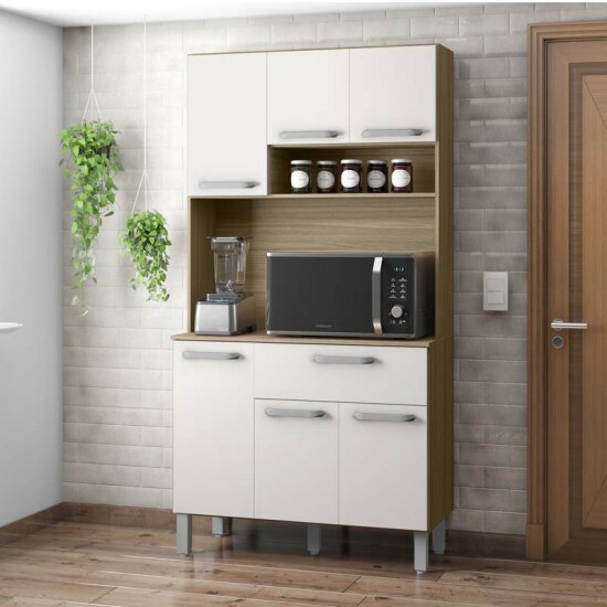 Kit Cozinha Sofia Carvalho/Oak/Off White Larg. 0.91m Poliman
