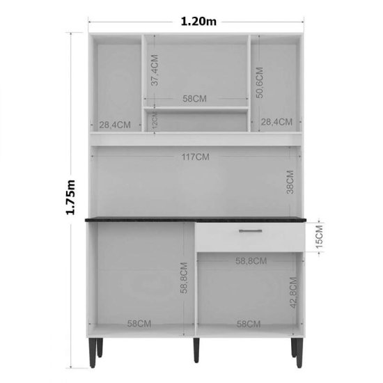 Kit de Cozinha 1,20m �nix Branco 8 Portas 1 Gaveta - Poquema