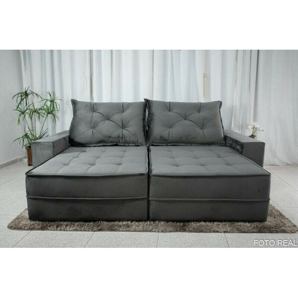 Sof Retrtil Reclinvel Berlim 2.90m Veludo Cinza 814 - D33 e Molas Ensacadas