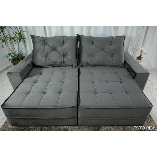 Sof Retrtil Reclinvel Berlim 2.90m Veludo Cinza 814 - D33 e Molas Ensacadas
