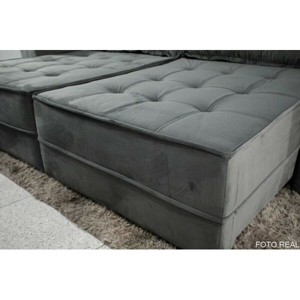 Sof Retrtil Reclinvel Berlim 2.90m Veludo Cinza 814 - D33 e Molas Ensacadas