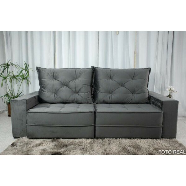 Sof Retrtil Reclinvel Berlim 2.90m Veludo Cinza 814 - D33 e Molas Ensacadas