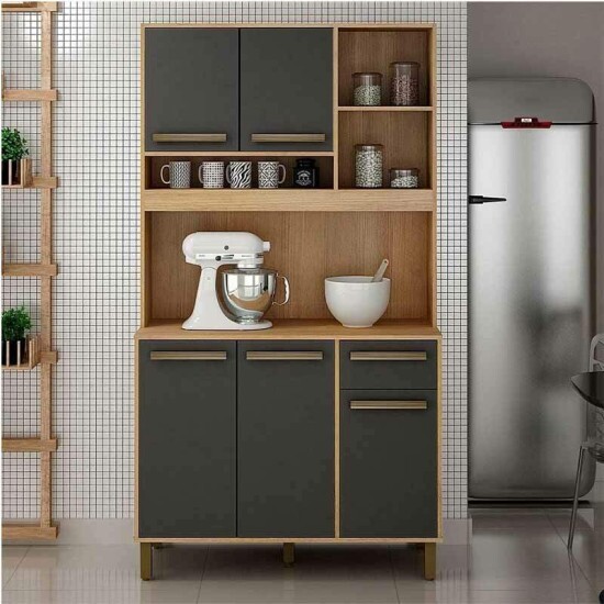 Armrio Ametista 05 Portas 01 Gaveta Cinamomo/Grafite Larg.1.10m Valdemoveis