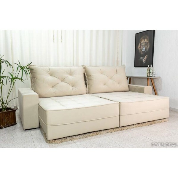 Sof Retrtil Reclinvel Berlim 2.90m Veludo Bege 818 - D33 e Molas Ensacadas