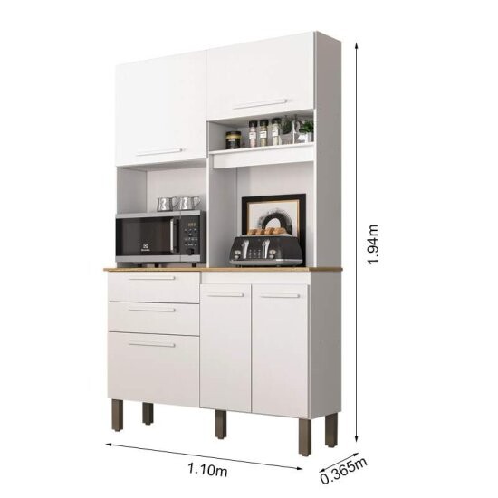 Arm�rio de Cozinha 1,10m Dubai Branco 5 Portas 2 Gavetas - Sall�to