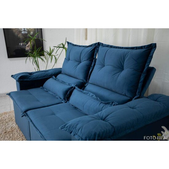 Sof Retrtil Reclinvel Nicole 1.80m Veludo Azul A16