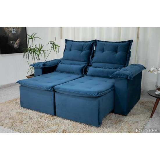 Sof Retrtil Reclinvel Nicole 1.80m Veludo Azul A16