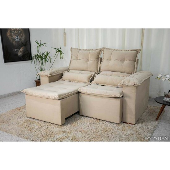 Sof� Retr�til Reclin�vel Nicole 1.80m Veludo Bege A32