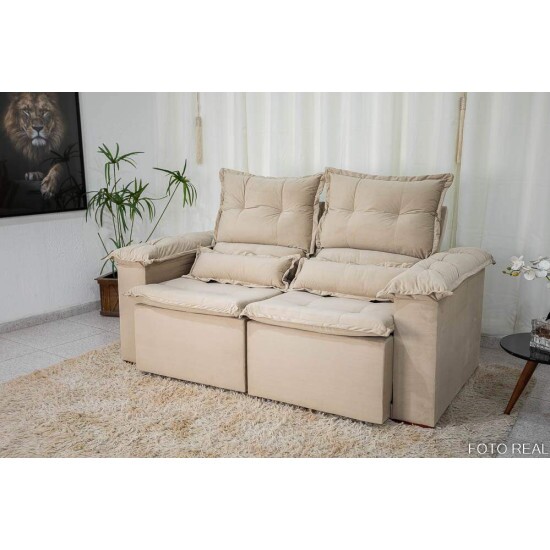 Sof� Retr�til Reclin�vel Nicole 1.80m Veludo Bege A32