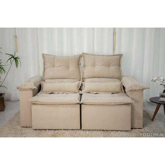 Sof� Retr�til Reclin�vel Nicole 1.80m Veludo Bege A32