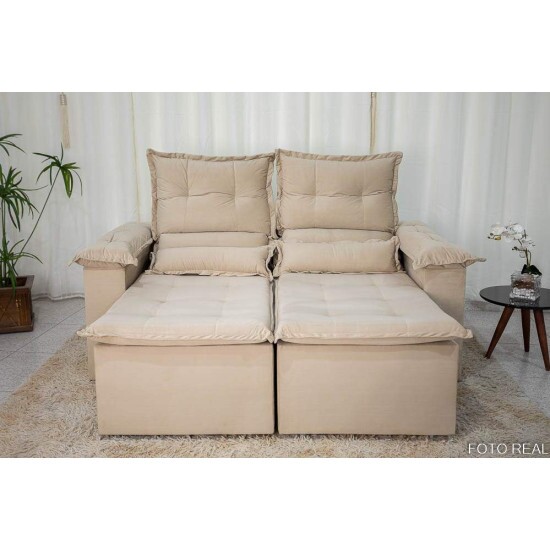 Sof� Retr�til Reclin�vel Nicole 1.80m Veludo Bege A32