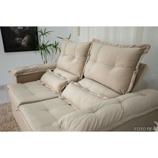 Sof� Retr�til Reclin�vel Nicole 1.80m Veludo Bege A32