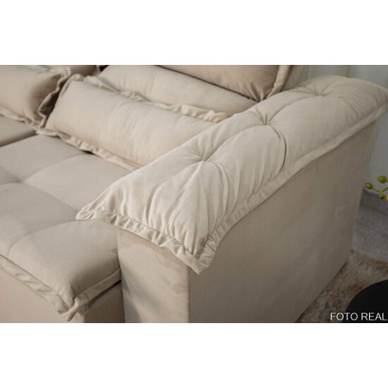 Sof� Retr�til Reclin�vel Nicole 1.80m Veludo Bege A32