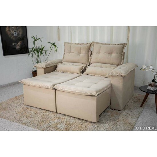 Sof� Retr�til Reclin�vel Nicole 1.80m Veludo Bege A32
