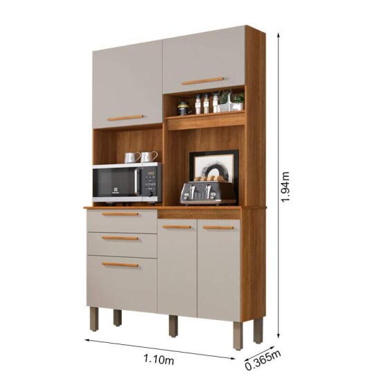 Arm�rio de Cozinha Dubai 5 Portas 2 Gavetas Larg. 1.10m Cinamomo/Off Sall�to