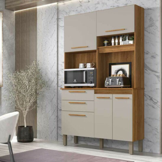Arm�rio de Cozinha Dubai 5 Portas 2 Gavetas Larg. 1.10m Cinamomo/Off Sall�to