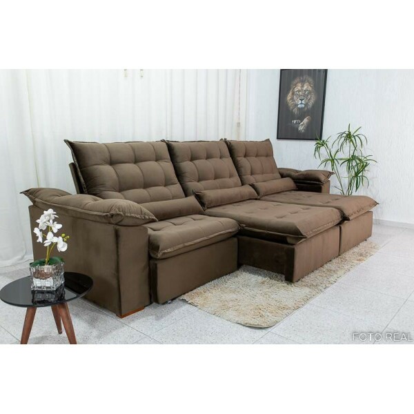 Sof Retrtil Reclinvel Emanuelly 3.20m Veludo Marrom 19 - D28 Soft