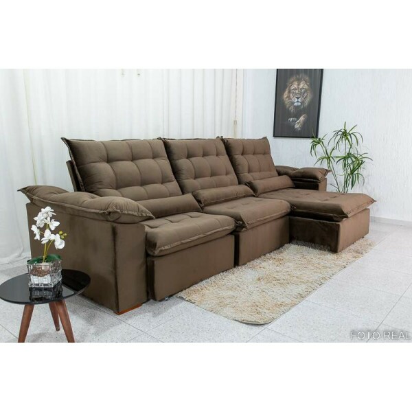 Sof Retrtil Reclinvel Emanuelly 3.20m Veludo Marrom 19 - D28 Soft