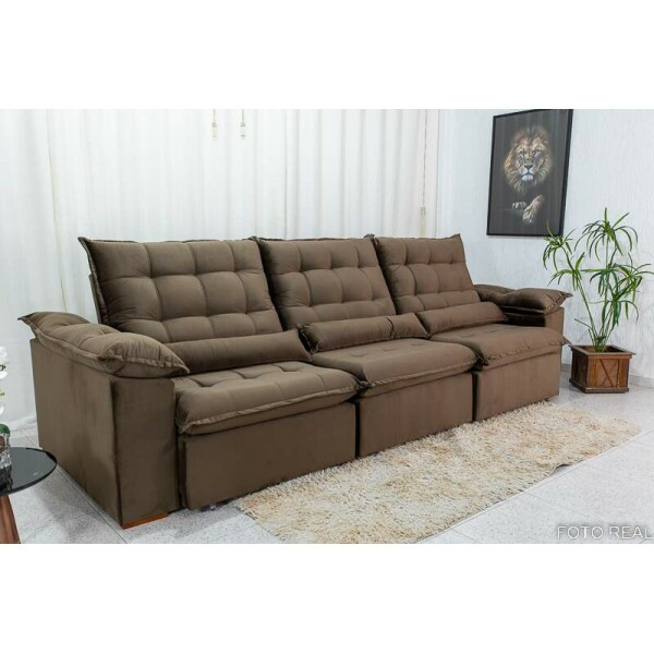 Sof Retrtil Reclinvel Emanuelly 3.20m Veludo Marrom 19 - D28 Soft