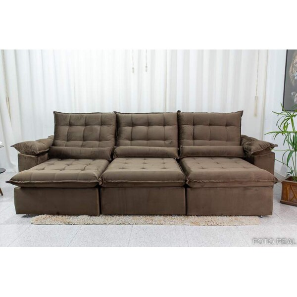 Sof Retrtil Reclinvel Emanuelly 3.20m Veludo Marrom 19 - D28 Soft