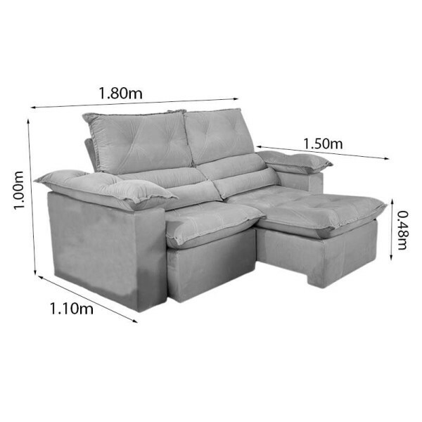 Sof Retrtil Reclinvel 1.80m Santorine Veludo Cinza