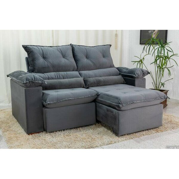 Sof Retrtil Reclinvel 1.80m Santorine Veludo Cinza