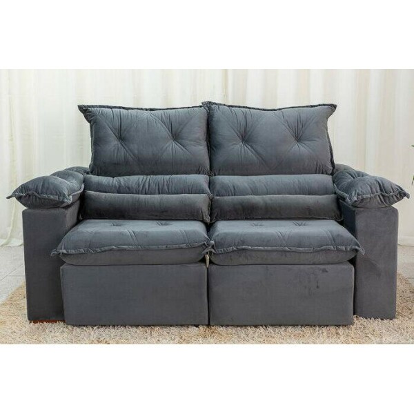 Sof Retrtil Reclinvel 1.80m Santorine Veludo Cinza