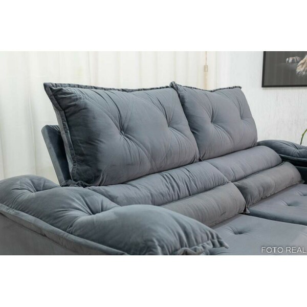 Sof Retrtil Reclinvel 1.80m Santorine Veludo Cinza
