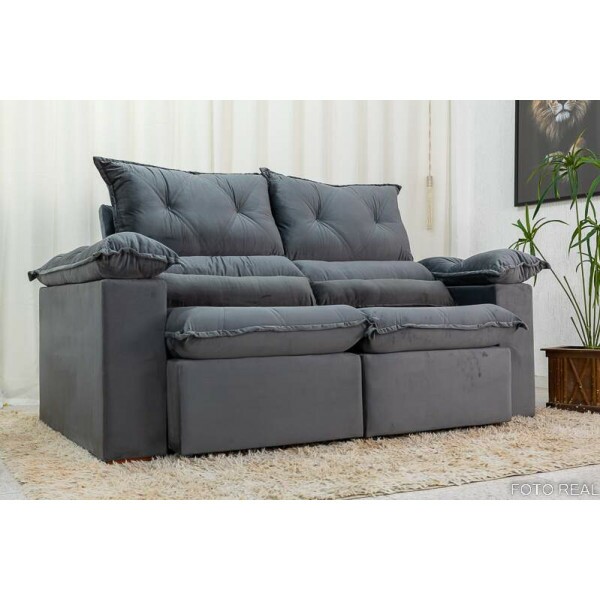 Sof Retrtil Reclinvel 1.80m Santorine Veludo Cinza
