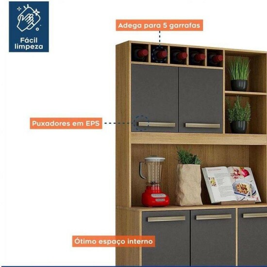 Armrio de Cozinha Granada Cinamomo/Grafite Valdemoveis
