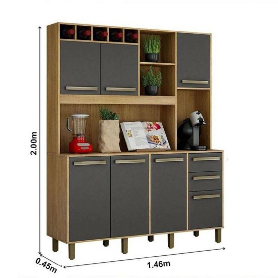 Armrio de Cozinha Granada Cinamomo/Grafite Valdemoveis