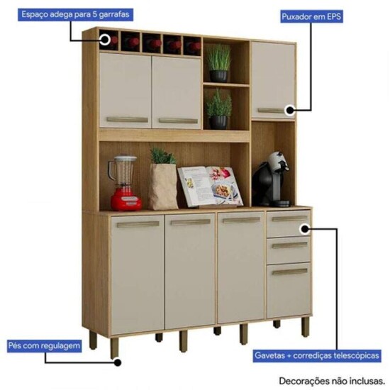 Arm�rio de Cozinha Granada Cinamomo/Off White Larg. 1.46m Valdemoveis