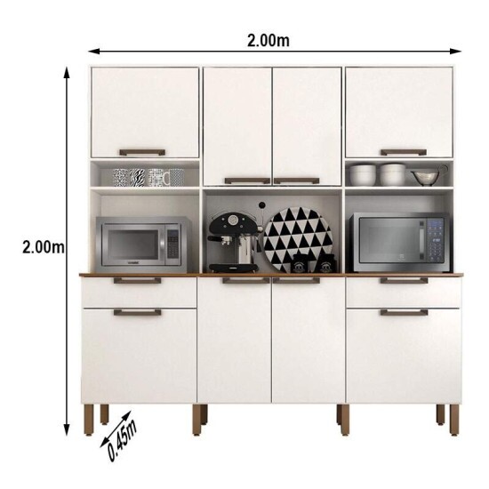Arm�rio Cozinha Imola Branco 8 Portas 2 Gavetas Larg. 2.00m Sall�to