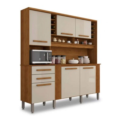 Armrio Cozinha Catar Larg. 2.00m Cinamomo/Off 6 Portas 2 Gavetas - Sallto