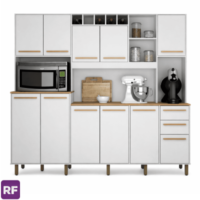 Arm�rio de Cozinha 2,18m Petra Branco/Cinamomo - Valdem�veis