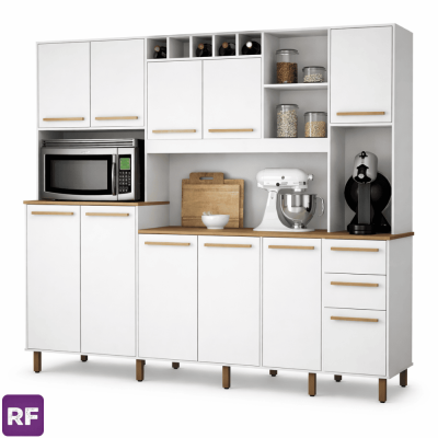 Arm�rio de Cozinha 2,18m Petra Branco/Cinamomo - Valdem�veis