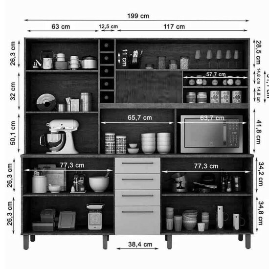 Arm�rio de Cozinha Maranella Cinamomo/Off White Valdemoveis