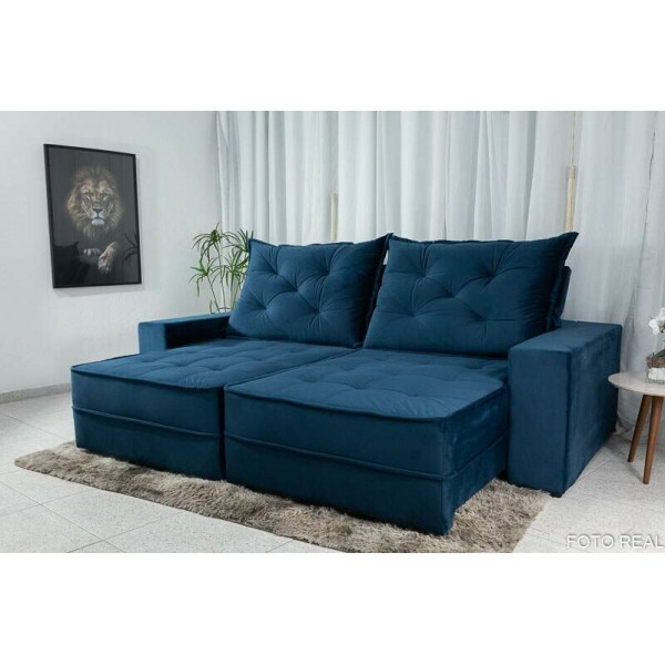 Sof Retrtil Reclinvel Berlim 2.10m Azul 800 - D33 e Molas Ensacadas