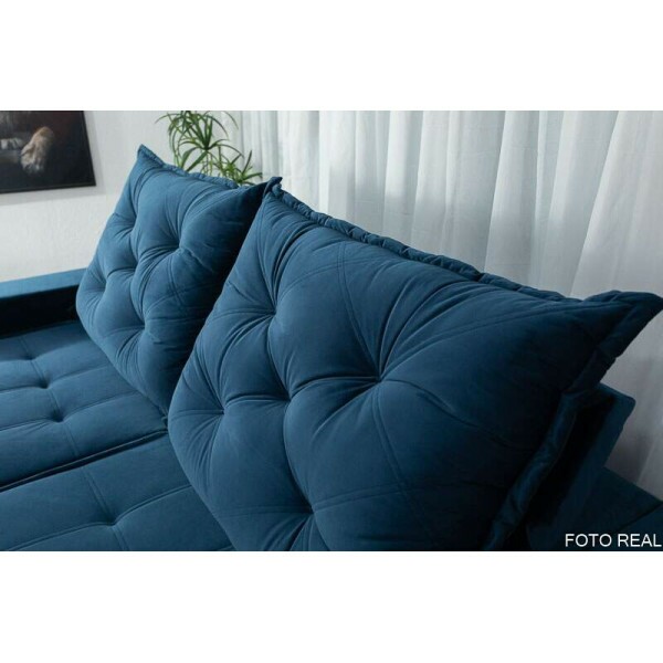 Sof Retrtil Reclinvel Berlim 2.10m Azul 800 - D33 e Molas Ensacadas