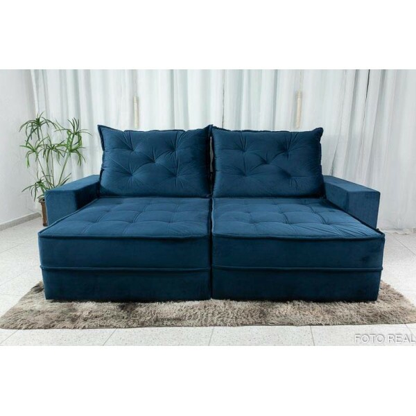 Sof Retrtil Reclinvel Berlim 2.10m Azul 800 - D33 e Molas Ensacadas